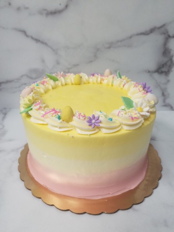 8" Round Lemon Raspberry Cake in Pastels