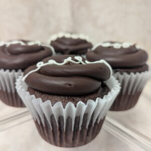 Chocolate devil's food cake filled with marshmallow filling and frosted with chocolate ganache.