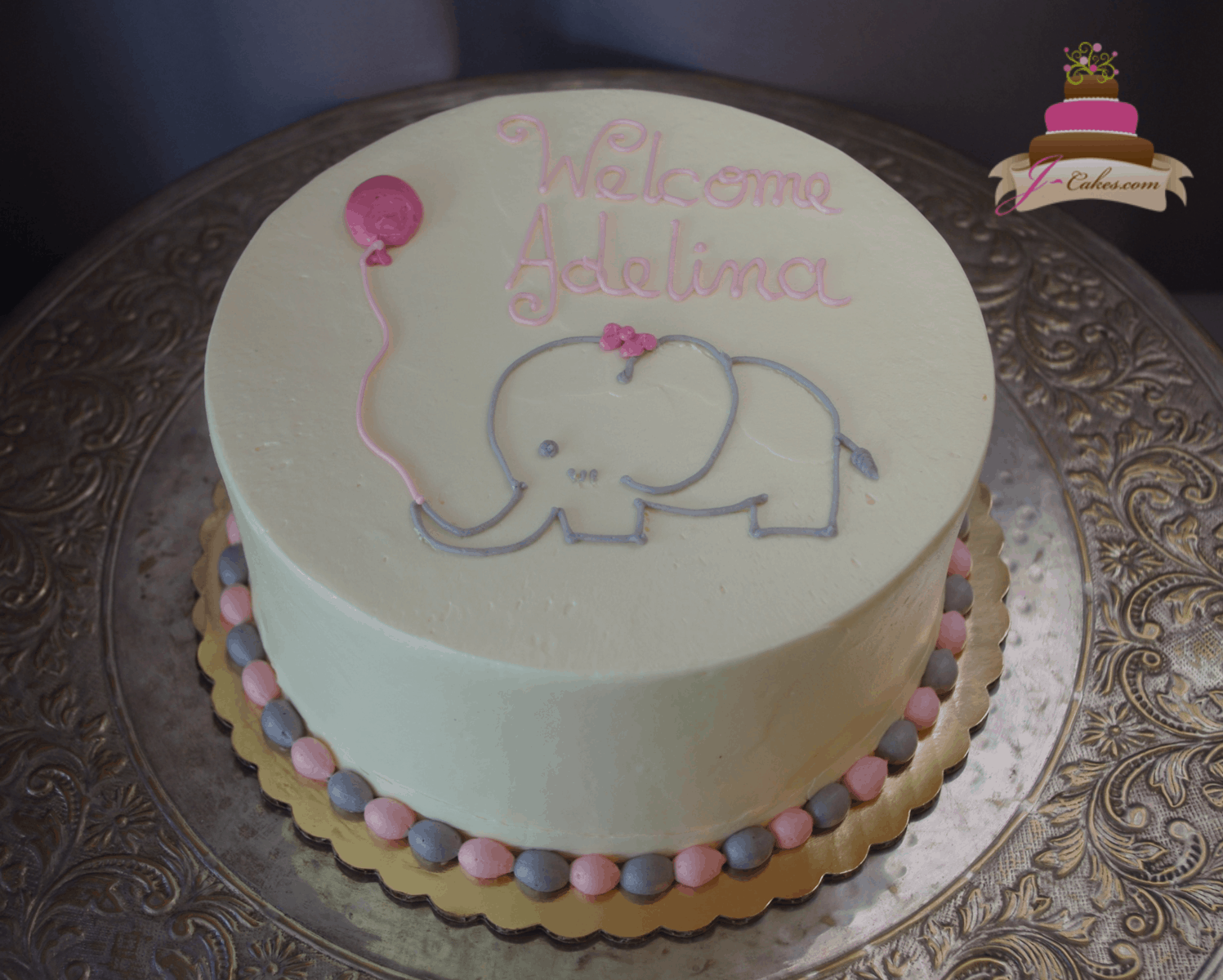 (245) Piped Elephant Baby Shower Cake