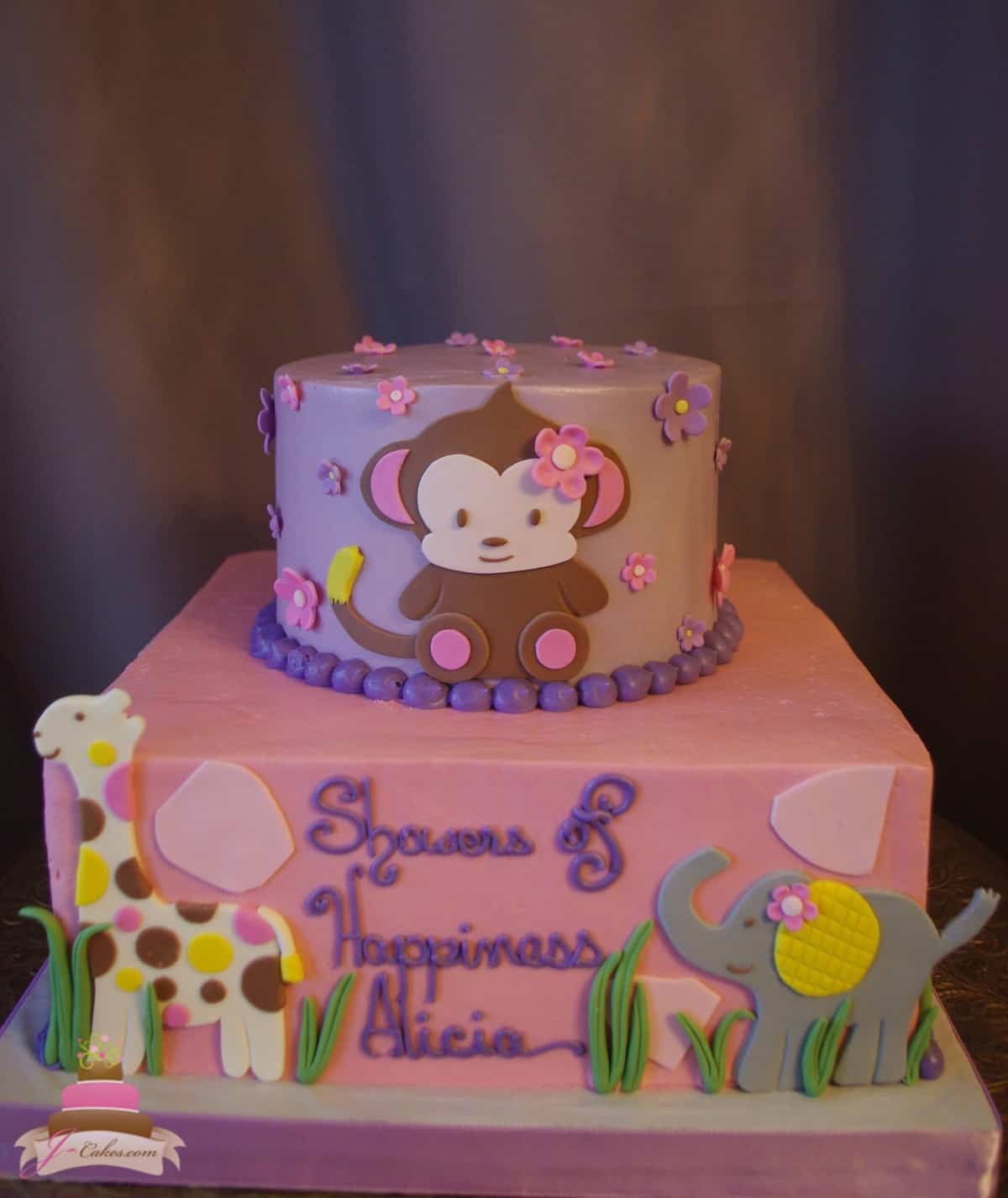(228) Jungle Theme Baby Girl Shower Cake