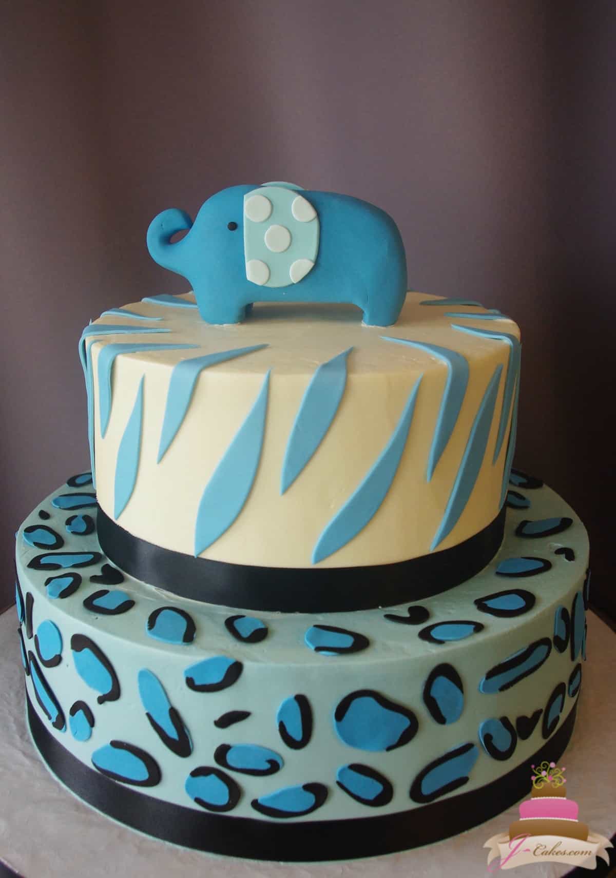 (230) Animal Print Baby Boy Shower Cake