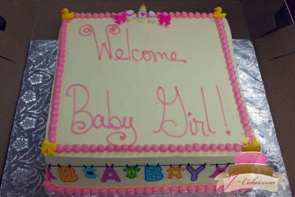 (204) Pink Baby Clothesline Baby Shower Cake