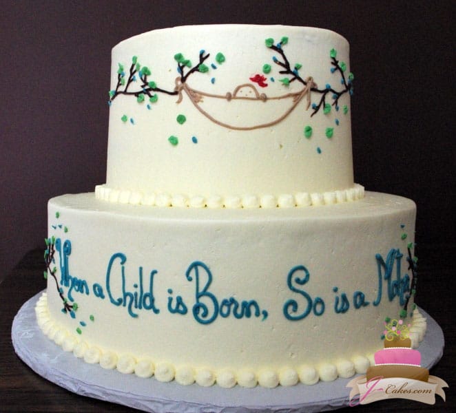 (206) Baby Shower Cake with Custom Piping