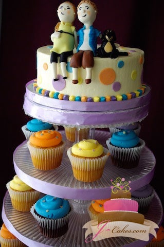 (217) Baby Shower Cupcake Tower with Fondant Figurines
