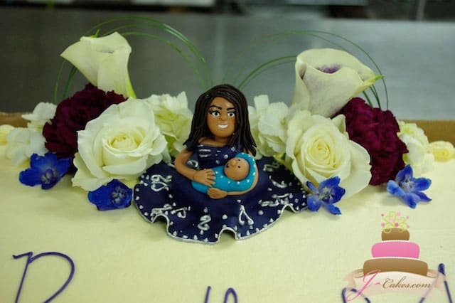 (218) Baby Shower Cake with Fondant Mother and Child