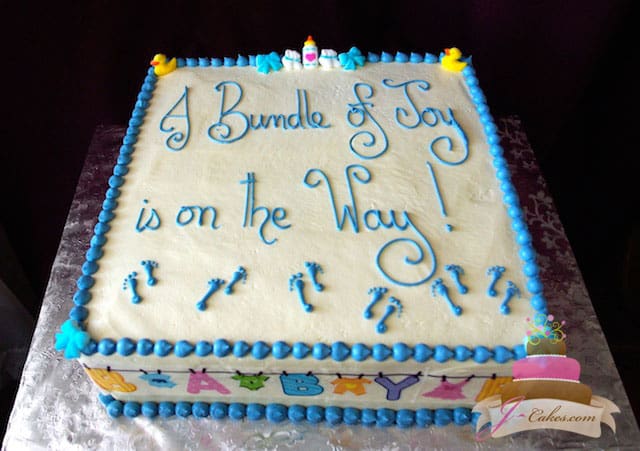 (222) Blue Baby Clothesline Baby Shower Cake