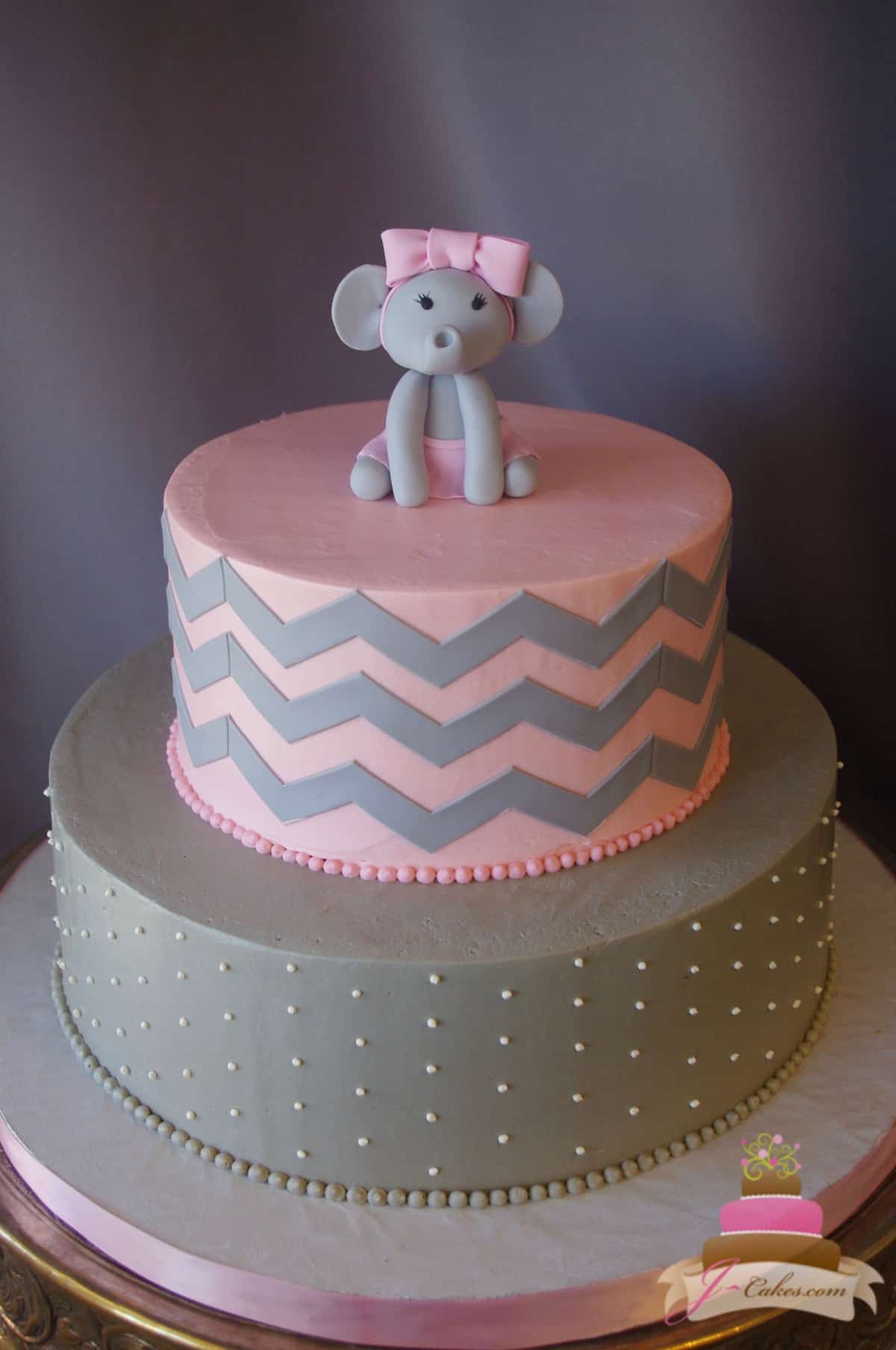 (229) Elephant Baby Girl Shower Cake