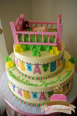 (212) Clothesline Baby Shower Cake with Crib Topper