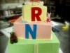 (209) Baby Shower Cake with Fondant Figures and Monogram