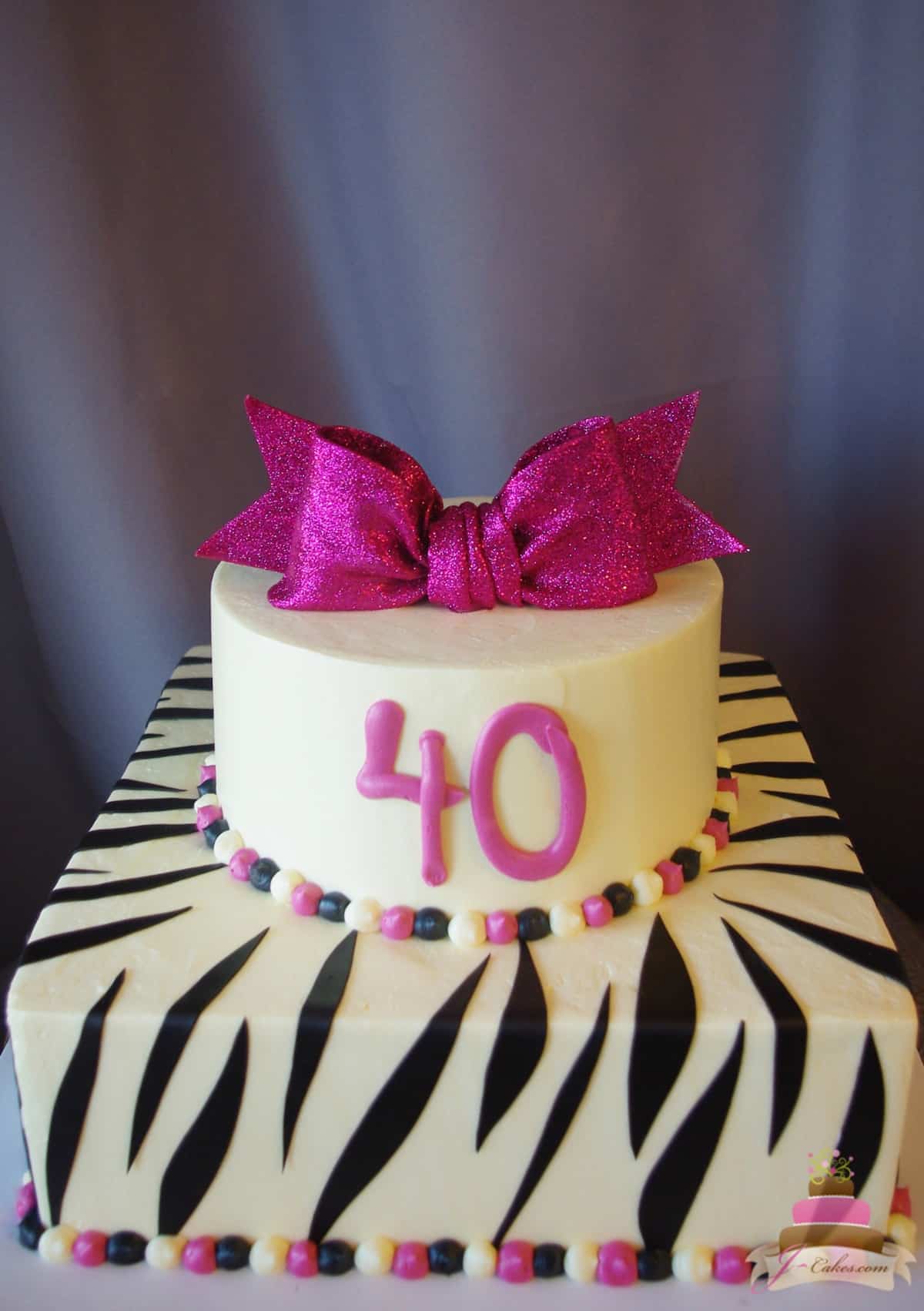 (167) Zebra and Fuschsia 40th Birthday Cake