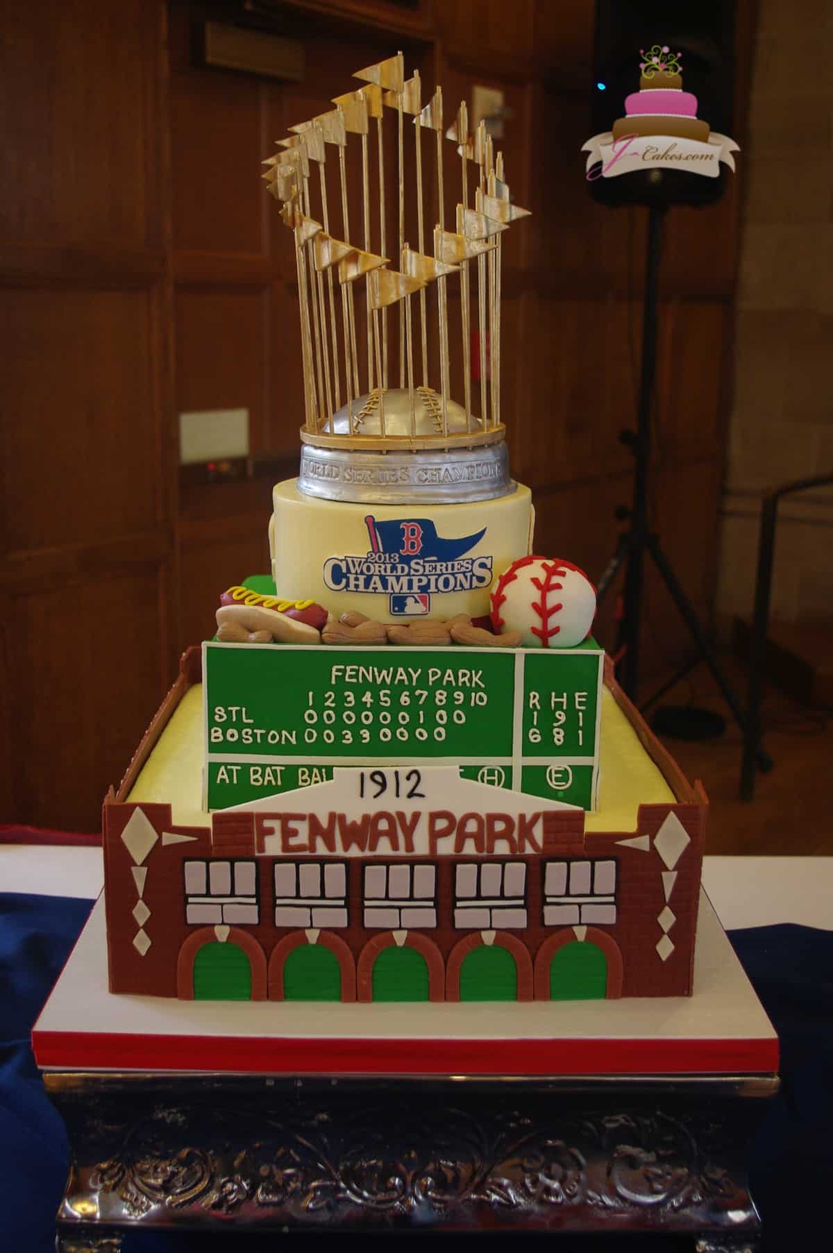 (162) Red Sox Theme Birthday Cake