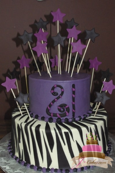 (106) Zebra Print 21st Birthday Cake