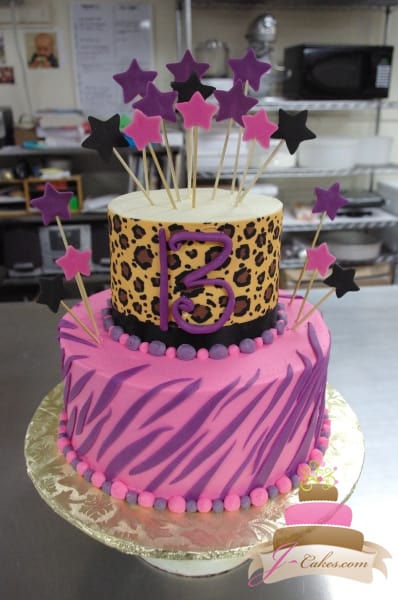 (107) Animal Print 13th Birthday Cake