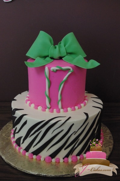 (108) Zebra Print 17th Birthday Cake