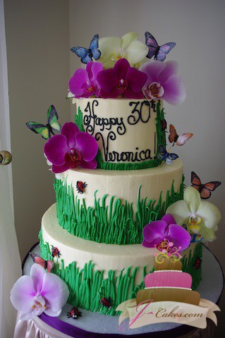 (121) Garden Theme 30th Birthday Cake