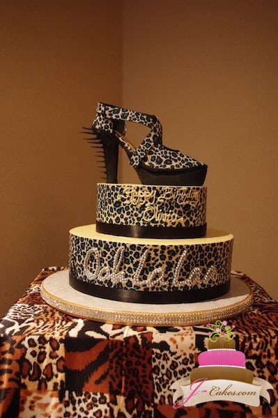 (131) Leopard Print Fashionista Birthday Cake