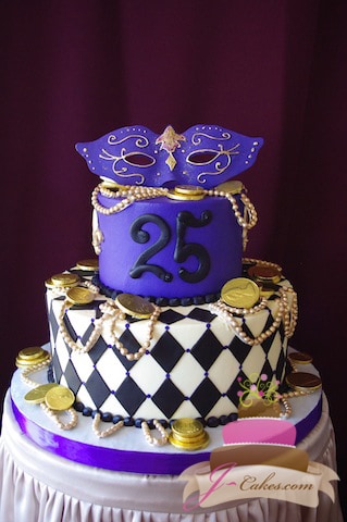 (138) Mardi Gras Theme Birthday Cake