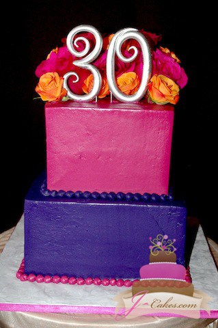(149) Tiered Square 30th Birthday Cake