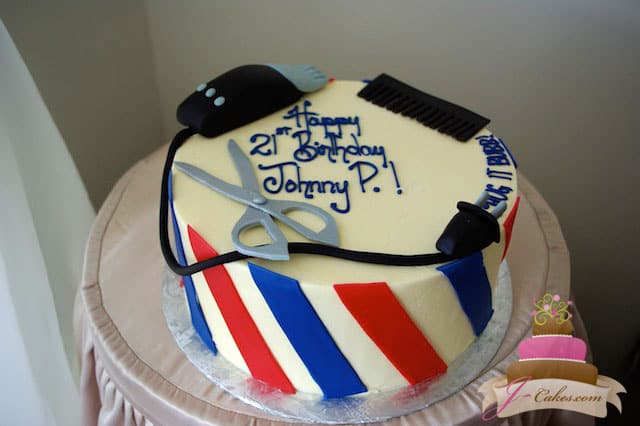 (114) Barber Shop Birthday Cake