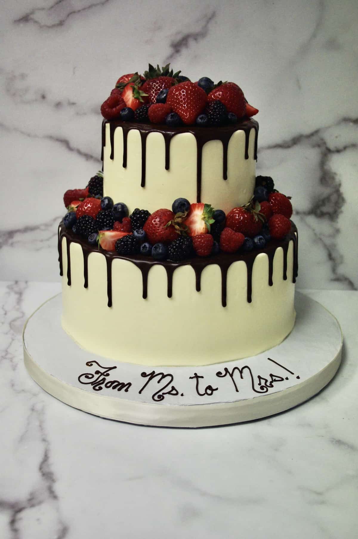 (326) Chocolate Drip Fruit Bridal Shower Cake