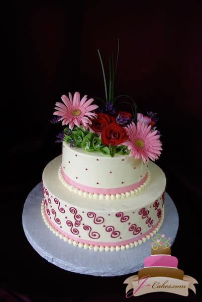 (306) Pink Scroll Bridal Shower Cake