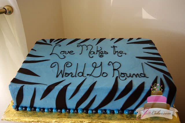 (308) Blue Zebra Stripe Bridal Shower Cake