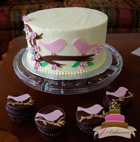 (309) Love Birds Bridal Shower Cake & Cupcakes