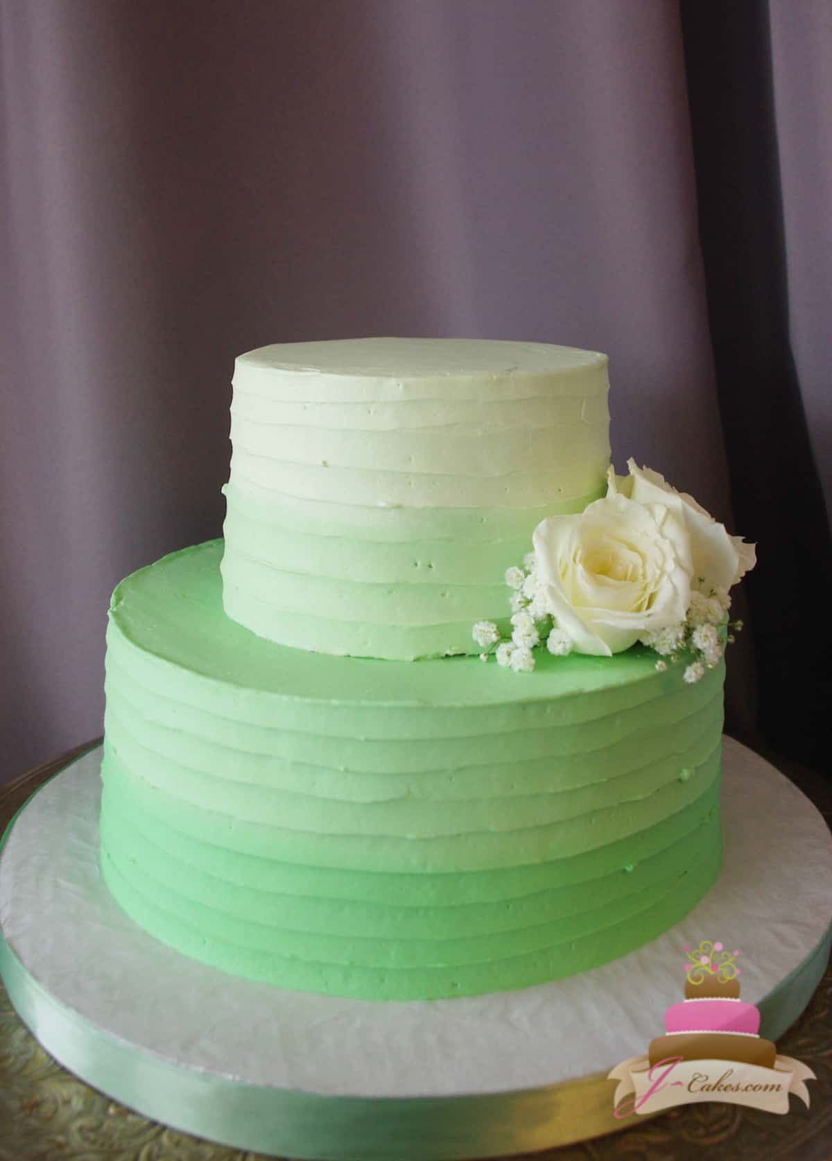 (319) Green Ombre Textured Bridal Shower Cake