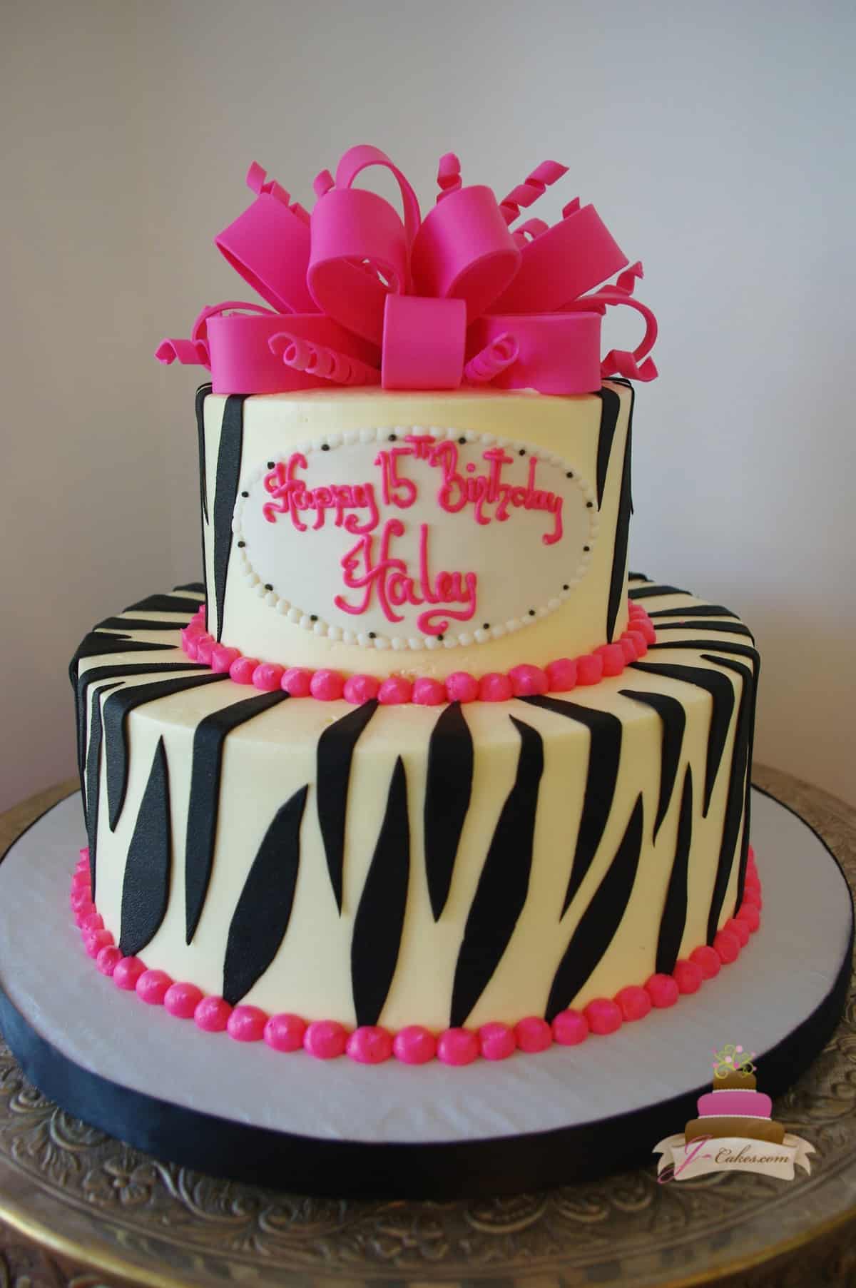 (482) Zebra Print Birthday Cake