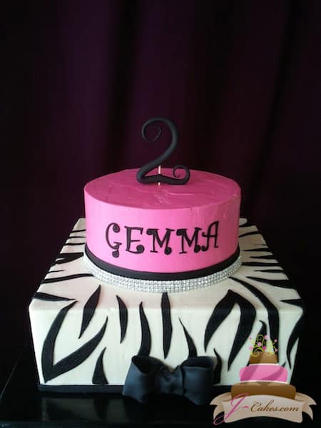 (405) Zebra Print 2nd Birthday Cake