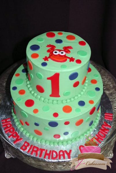 (407) Polka Dot Frog 1st Birthday Cake