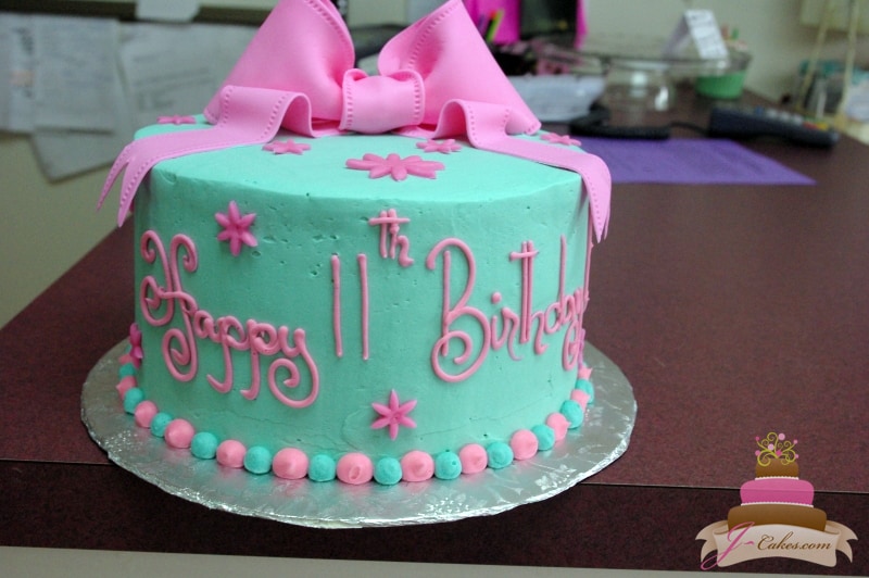 (413) Pink and Teal Birthday Cake