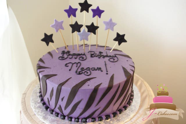 (418) Purple Zebra Print Birthday Cake