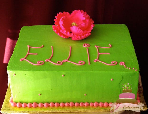 (456) Pink and Green Flower Birthday Cake