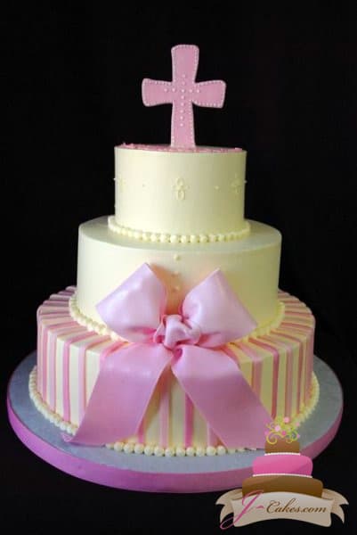 (2000 ) Tiered Communion Cake with Stripes