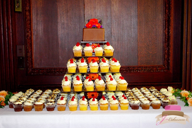(625) Square Vase Cupcake Tower with Gerbera Daisies