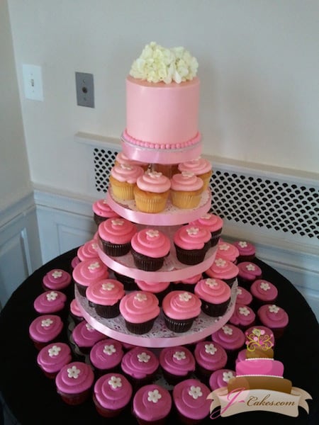 (632) Pink Ombre Cupcake Tower
