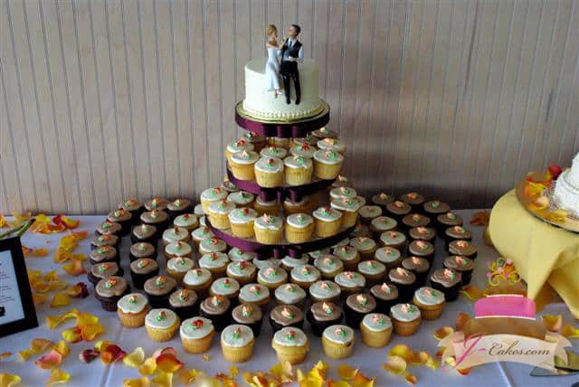 (634) Buttercream Rosebud Autumn Cupcake Tower