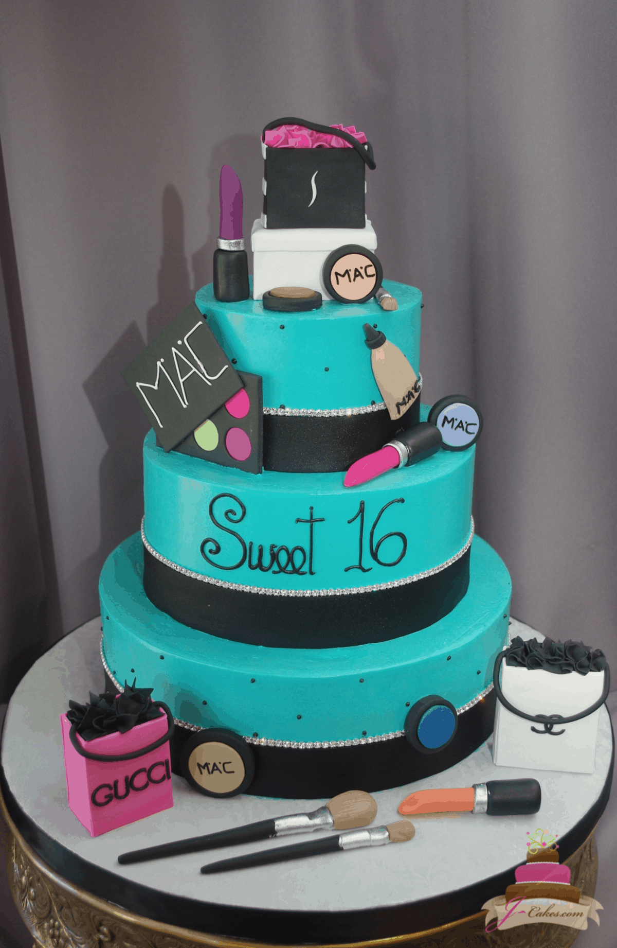 (932) Make-Up Theme Sweet 16 Cake