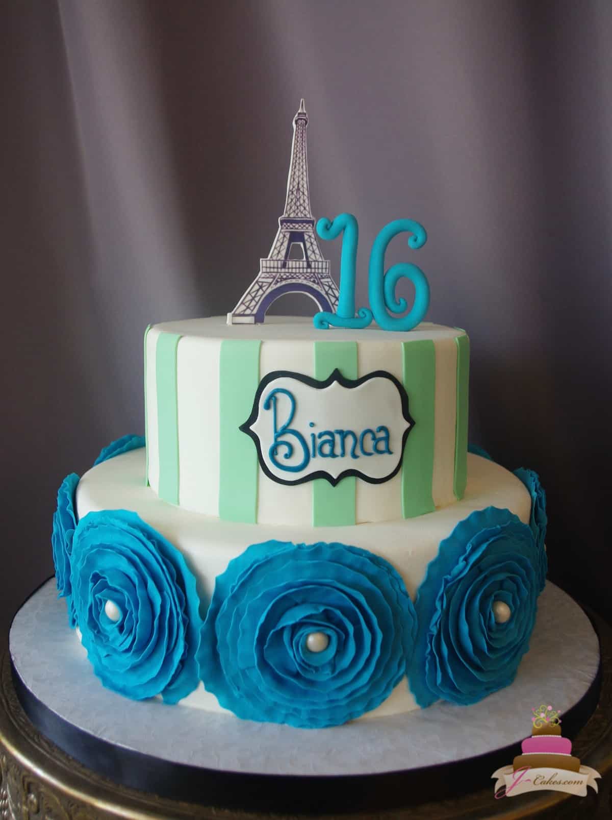 (926) Paris Theme Sweet 16 Cake