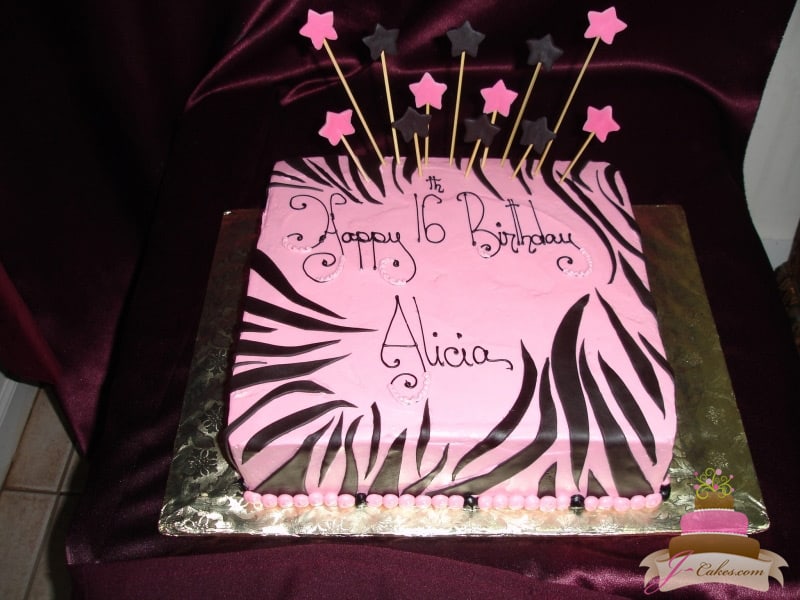 (902) Pink Zebra Stripe Sweet 16 Sheet Cake
