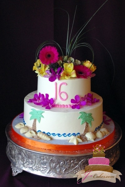 (904) Beach Theme Sweet 16 Cake