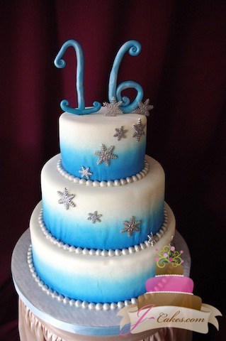 (917) Winter Theme Sweet 16 Cake