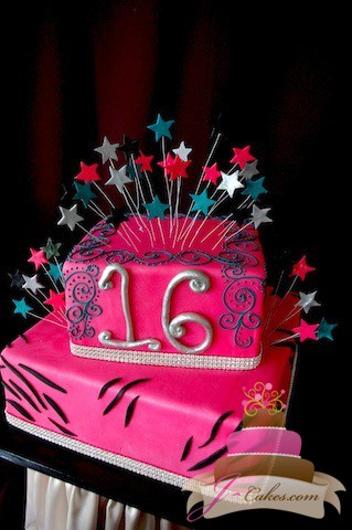 (918) Scrolls and Rhinestone Sweet 16 Cake