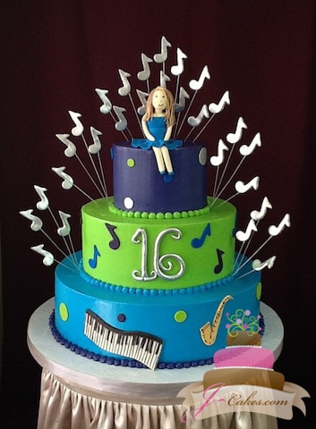 (923) Music Theme Sweet 16 Cake