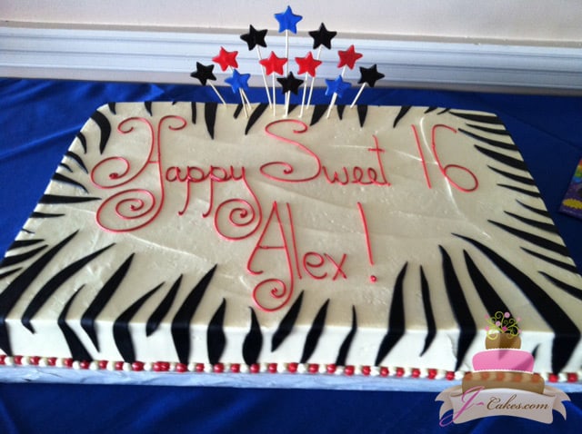 (924) Zebra Print Sweet 16 Sheet Cake