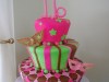 (914) Tapered Pink, Green, and Brown Masquerade Sweet 16 Cake