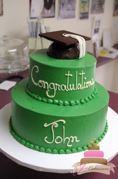 (813) Tiered Graduation Cake with Truffle Grad Cap
