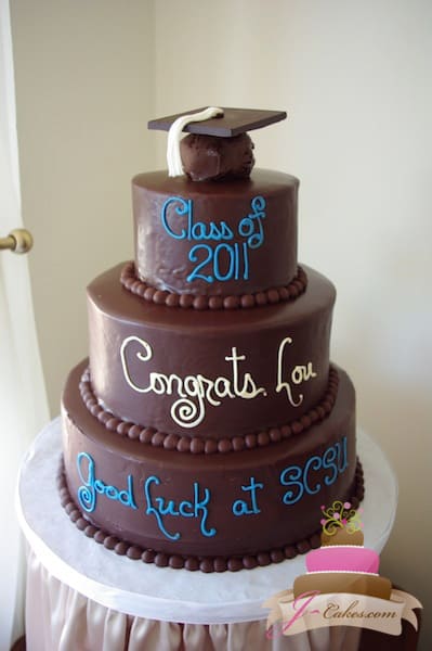 (818) Tiered Ganache Graduation Cake