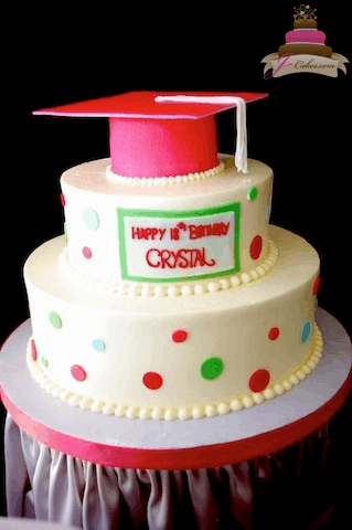 (824) Polka Dot Grad Cap Cake